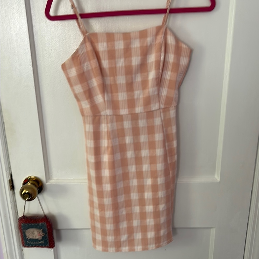 Checkered Peach Dress
